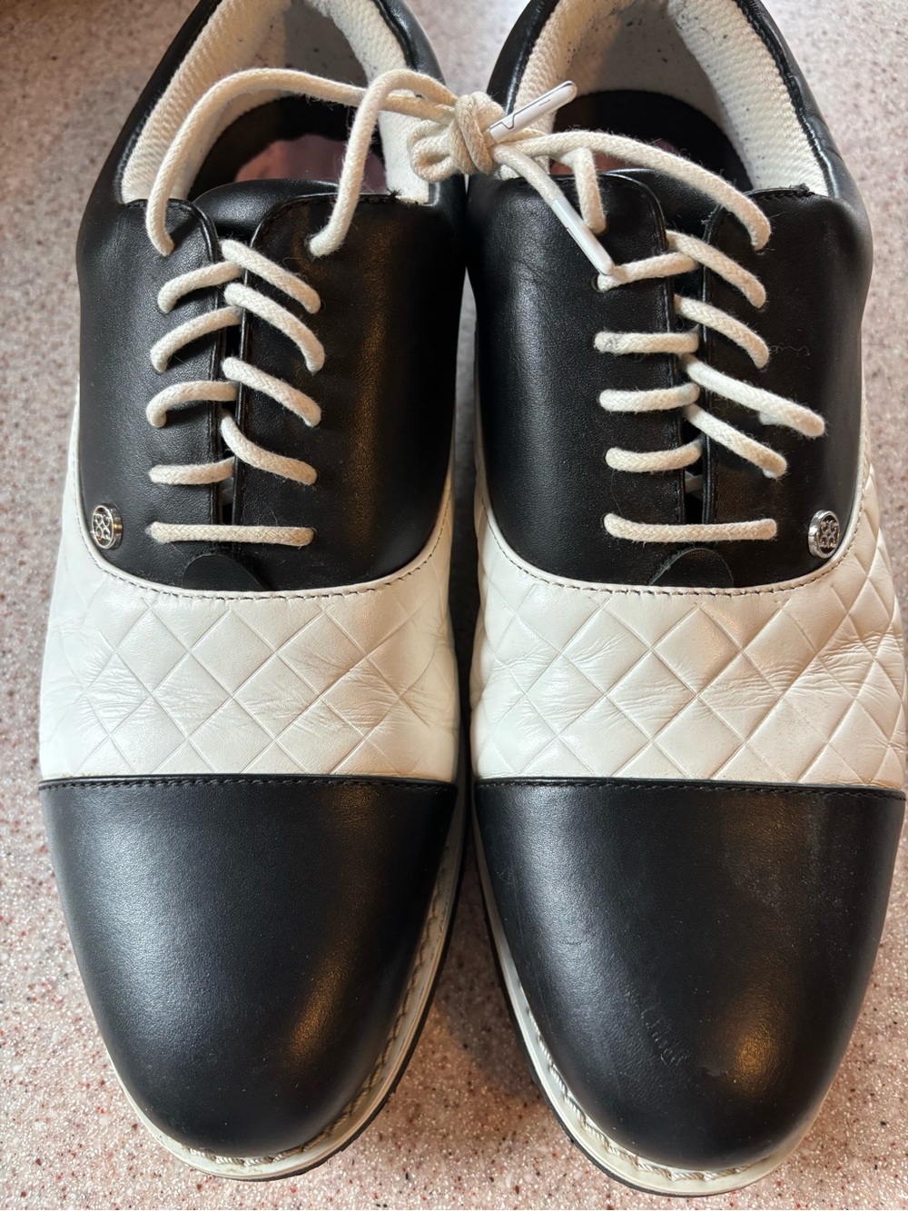 G/FORE Black & White Quilted Leather Golf Oxfords 10.5